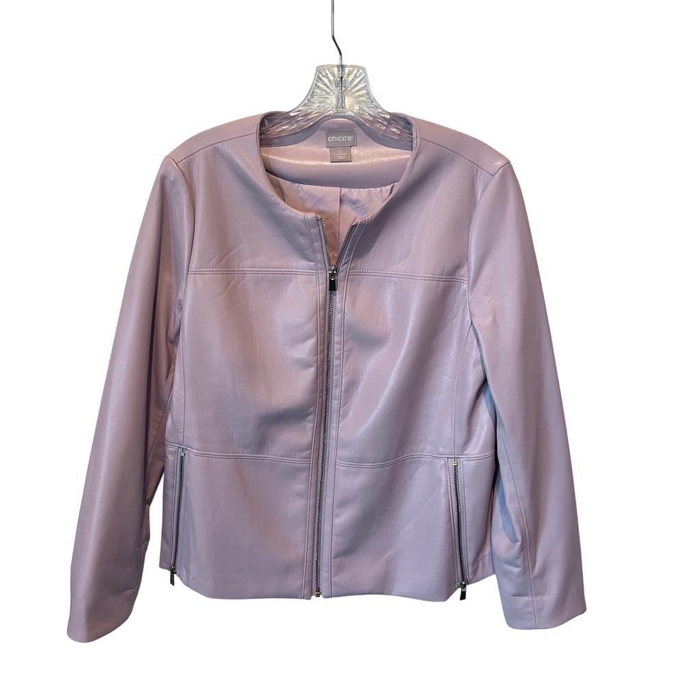 Chicos light Rose Pink Faux Leather Jacket Collarless Zip Front‎ Size 0 US 4/6
